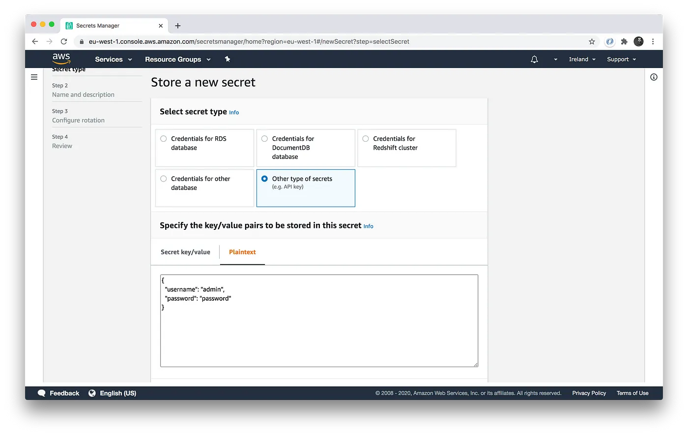 AWS Secret Manager Console