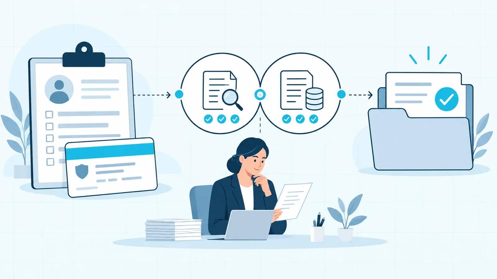 AI insurance eligibility verification workflow connecting patient intake, electronic payer checks, and human review of exceptions.
