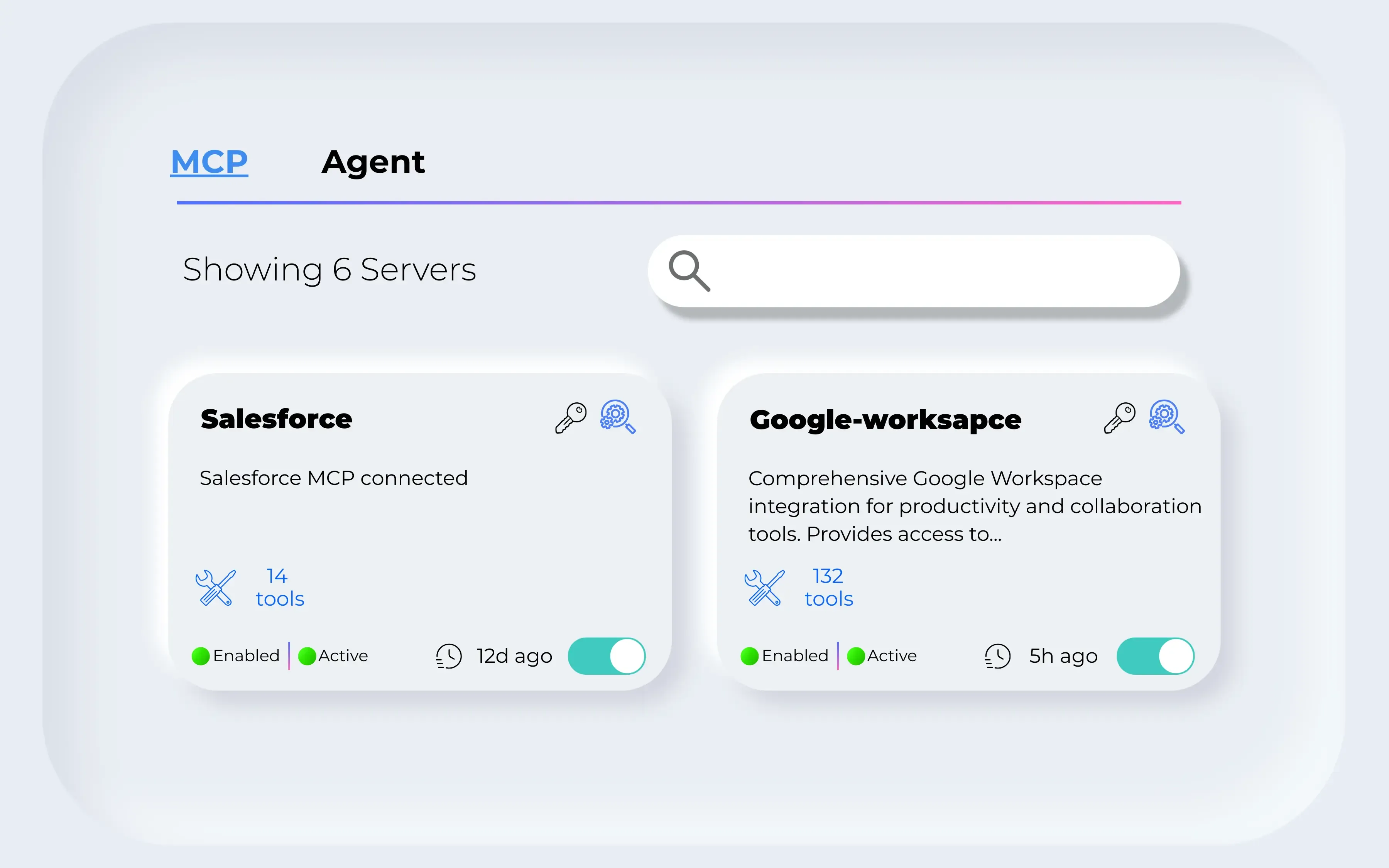 Jarvis MCP gateway governing registered servers and agents, with the RAG retrieval layer registered as one governed tool